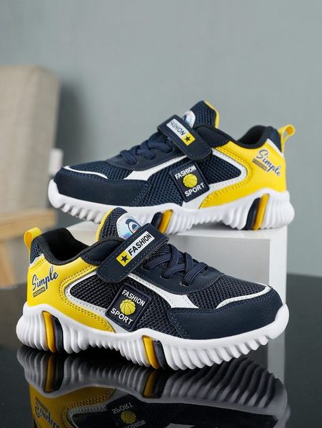 

boys colorblock hook-and-loop fastener strap sneakers she01, Black