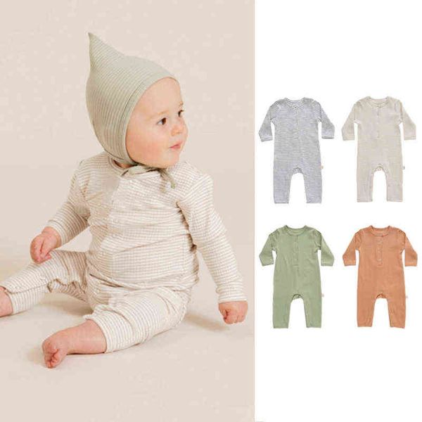 Tuta per bambina per neonati Casual pagliaccetti a righe solide tute primavera nuovo cotone manica lunga vestiti per bambini costumi per ragazzi G220510