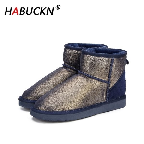 

habuckn new fashion snow 100% genuine leather women warm waterproof winter ankle boots 201028, Black
