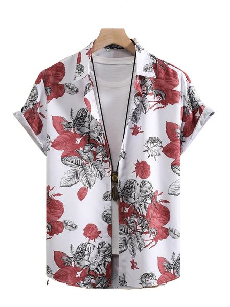 

men floral print shirt without tee x22d#, White;black