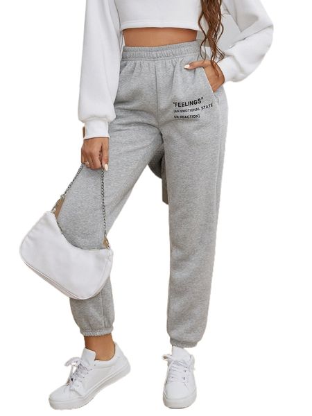 

slogan graphic elastic waist sweatpants b0x9#, Black;white