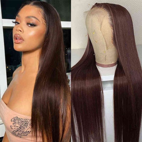 

nxy wigs brown tranparent lace front human hair straight for women chocolate al brazilian remy 220528, Black;brown