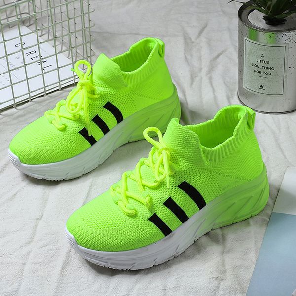 

new women's sports shoes fly weave thick soles increase size 35-40, Black