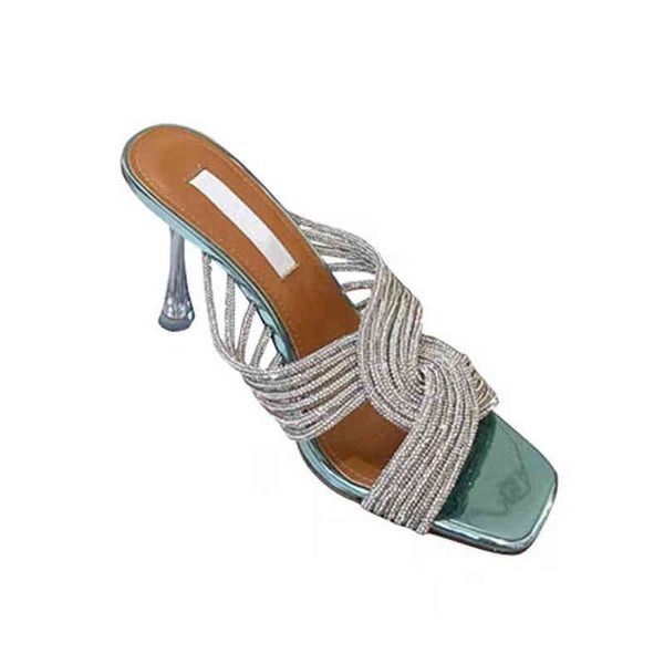 

dress shoes order new transparent high heels in summer rhinestone square head fashion sandals slippers women, Black