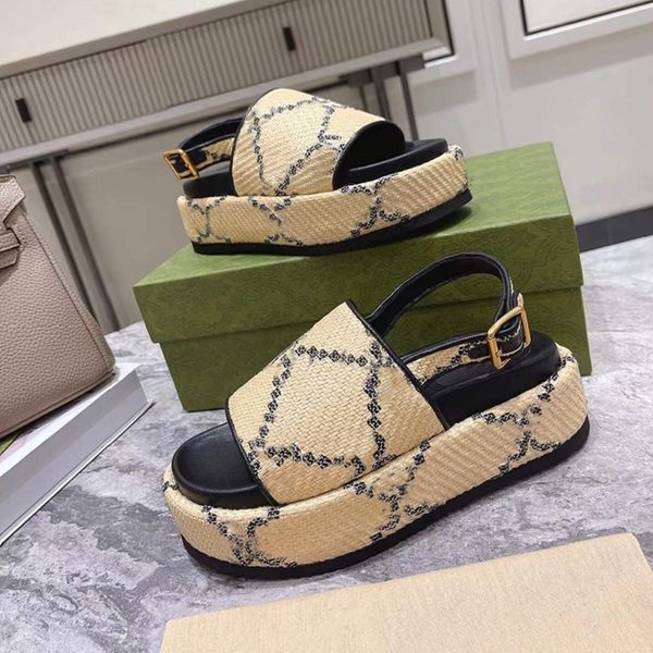 Nuovo designer Scivoli da uomo Sandali da donna Piattaforma Scivolo Pantofole da spiaggia Tela multicolore Tessuto di lino Stampa Cinghie Pantofola Sandali classici con scatola 380