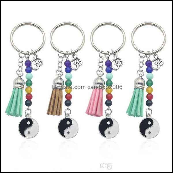 Keychains Acess￳rios de moda por atacado colorf colorf sete chakras ioga ioga personalidade tai ji pendente tassel keyfob metal fitness k