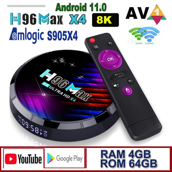 H96 Max X4 Android 11.0 TV Box Amlogic S905X4 8K 4GB 32GB 64GB 2GB 16GB 2,4G 5G WIFI BT4.0 Media Player