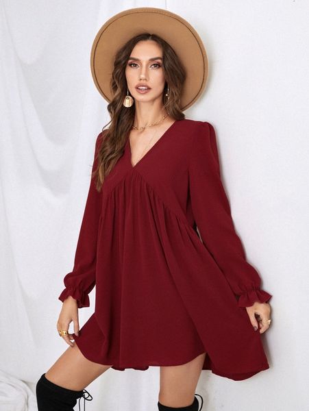 

flounce sleeve solid smock dress s2bi#, Black;gray