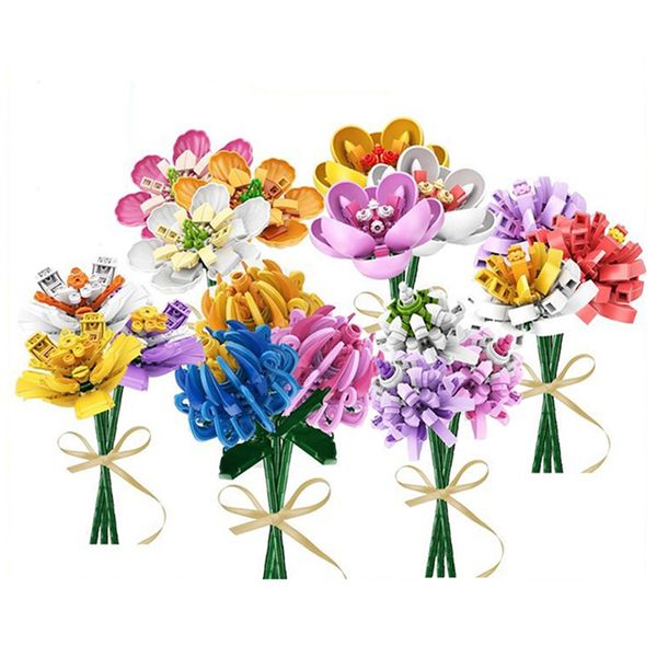 

bricks artificial flowers kit bouquets series camellia michelia saffron hibiscus bonsai lepin blocks moc plants model brick sets kids diy to