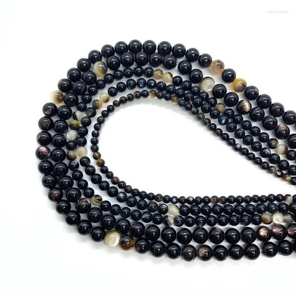 Outra concha negra preta natural pérola grande tamanho redonda de contas 3/4 / 6mm usado para fazer colares de braceletes DIY Brincos e jóias femininas EDWI2