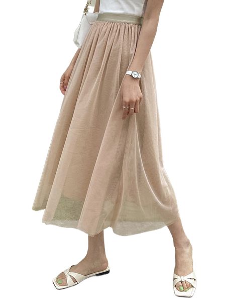 

dazy high waist contrast trim mesh skirt 70fr#, Black