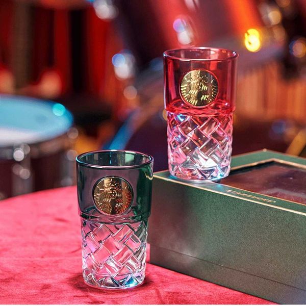 

2021 starbucks cup christmas vintage red green gradient glass gift box 310ml