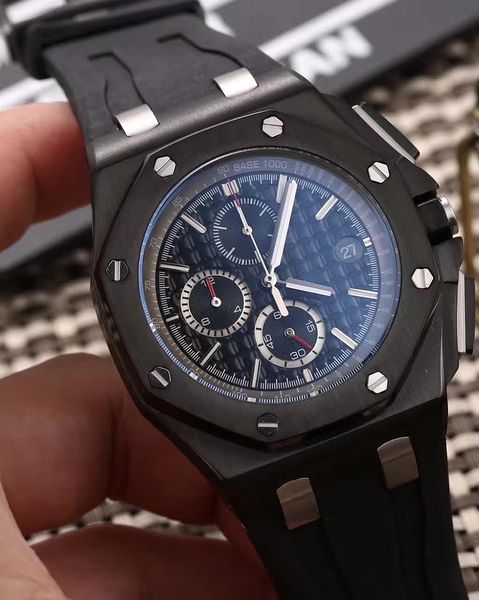 

luxury men watch 42mm 26401ro 26480 offshore sports rubber strap bands mens chronograph satch watch wristwatches japanese movement 3126/3840, Slivery;brown