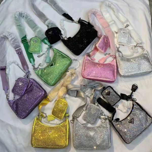 

3pcs/dhl/ups sequins diamond glitter hobo handbag tote crossbody shoulder bag lady girl purses 2022 designers sport casual party clutch poch, Black