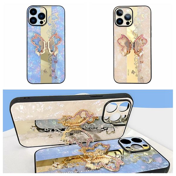 

tybomb 3d butterfly holder cases for iphone 14 13 12 11 pro max xr xs 10 x 8 7 plus bling diamond hard pc tpu mirror shinny luxury fine hole