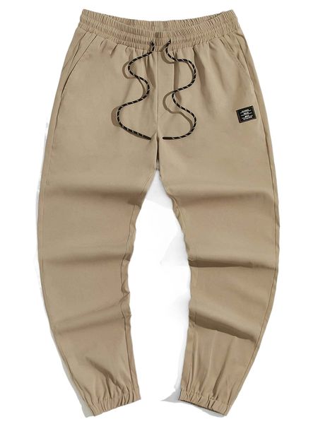 

men letter patched detail drawstring waist pants k4yl#, Black