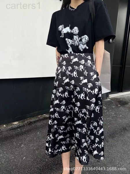 

two piece dress designer chaopai 22 spring and summer new half skirt women's funny dog print all over the floor large technology self-d, White