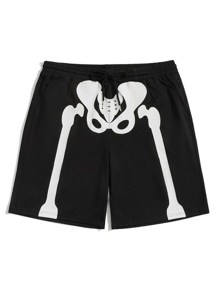 

romwe guys skeleton graphic shorts 64c6#, White;black