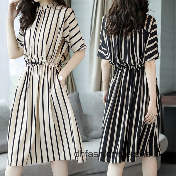 

designer dress casual long dresses plus size for womens clothing summer women's big size fat mm suit slim skirt vertical stripe 5-sleev, Black;gray