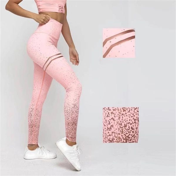 Mulheres Leggings Sem Folhas metálicas transparentes Imprimir leggings Exercício Fitness Patchwork Push Up calças femininas 210820