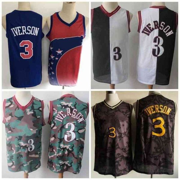 

mens vintage stitched 3 jersey iverson stitched mesh basketball jerseys, Black