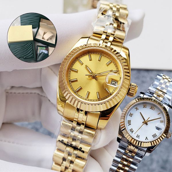 

classic women watch 28/31mm movement lady wristwatches full stainless steel automatic mechanical luminous waterproof valentine watchs, Slivery;brown