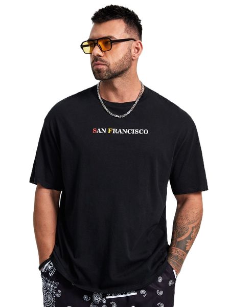 

extended sizes men letter graphic drop sleeve t-shirt q7al#, White;black