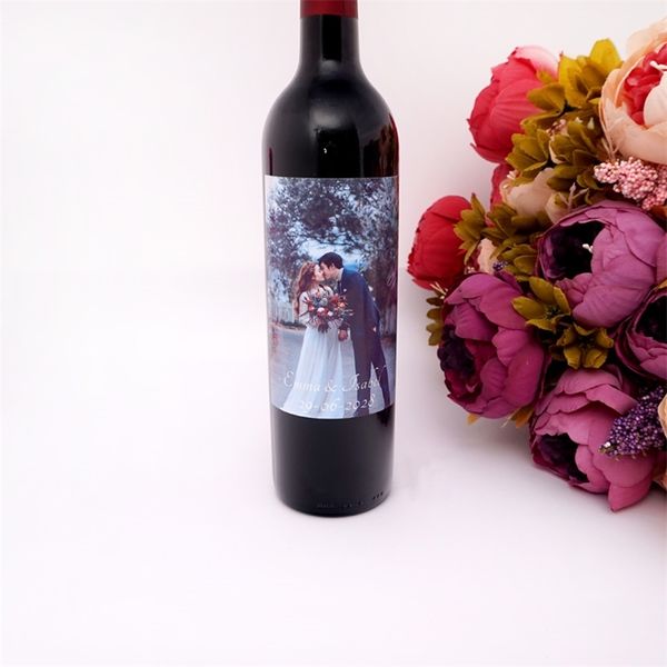 20pcs Personalizzato Coppia Nome con Foto Personalizzata Festa Sposa Doccia Matrimonio Vino Etichette Adesivi Bottiglia Wrapper 220613