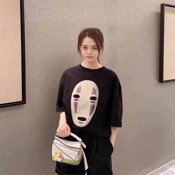 

women's t-shirt spring and summer faceless loe men's women's fashion br short sleeve patch cloth embroidered large loose t-sh, White