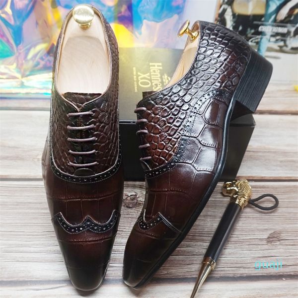 Elegante Herren-Lederschuhe zum Schnüren, Cap Toe, braun, schwarz, bedruckt, Kleid, formelle Schuhe, Hochzeit, Büro, Oxford-Schuhe für Herren
