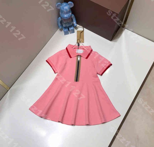 

designer girls cotton polo dress zips sleeveless tanks dresses fashion baby clothes brands princess pink pleated skirt logo bur..rry kids cl, Red;yellow