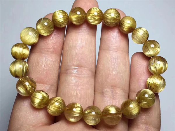 

natural rutilated titanium quartz bracelet woman man 9.5mm genuine brazil cat eye effect round beads crystal lucky stone jewelry, Silver