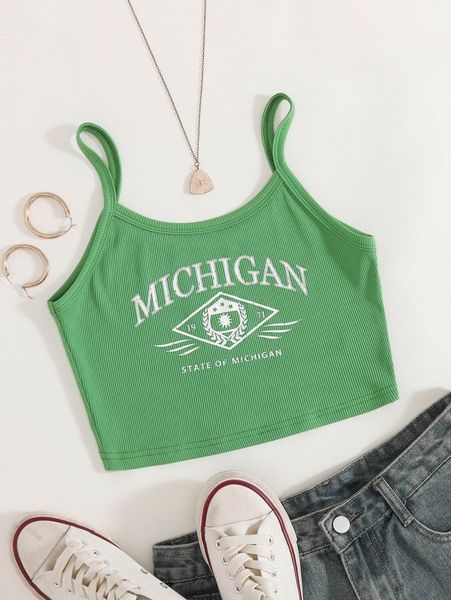 

letter graphic rib-knit cami u1lv#, White