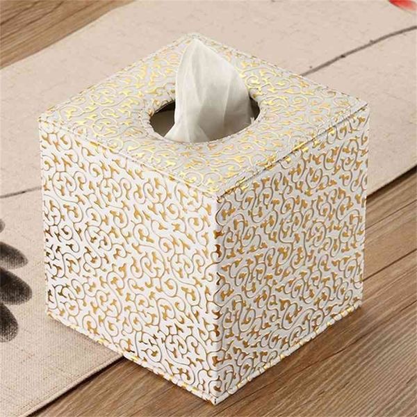 Creative Square Silver Gold Gold Container vintage Caixa de lenço de papel couro Retro Porta Serilletas Wipes Case EA60ZJ 210326