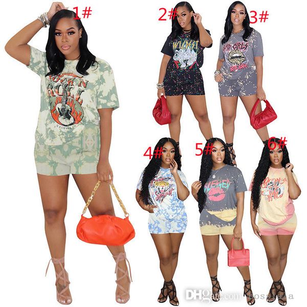 

womens summer tracksuits 2022 designer new fashion casual short sleeve tie dye print shorts two piece pants set, Gray
