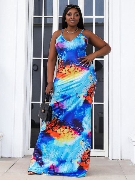 

seomiscky plus tie dye maxi dress i9ma#, Black