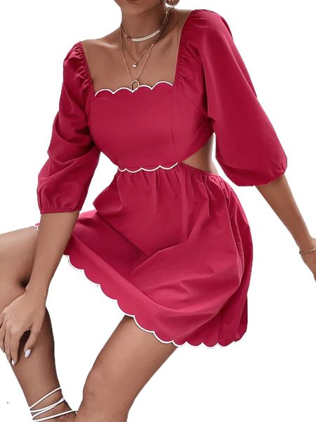 

s.callop trim puff s.leeve cut out t.ie b.ack d.ress a41c#, Black;gray