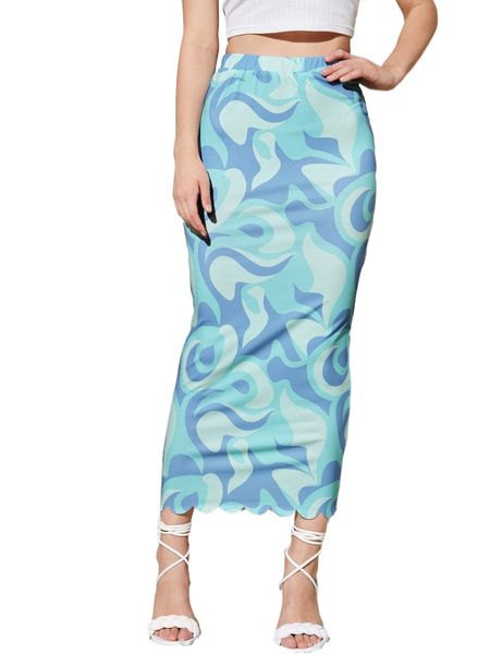 

x milo coulthard allover print scallop trim skirt f9y3#, Black