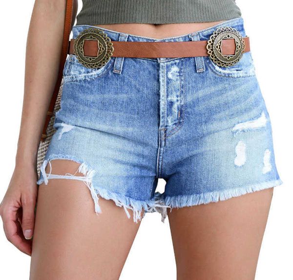 

short 2020 women jeans middle waist denim tassel short pants jeans ripped skinny slim pants, Blue