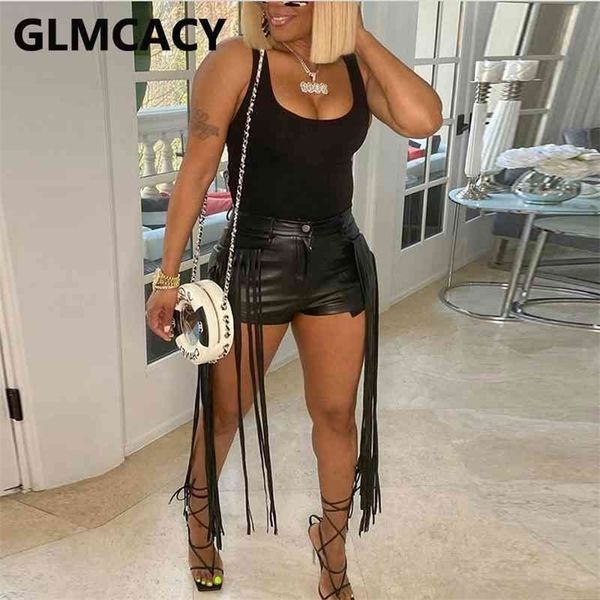 

women high waist tassel design bodycon pu shorts 210702, White;black