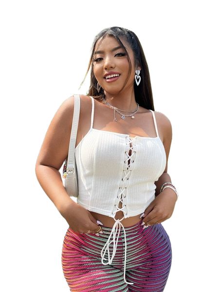 

plus lace up cami 18ey#, Black