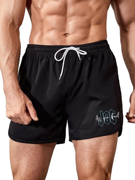 

men letter graphic drawstring sports shorts w3ag#, White;black