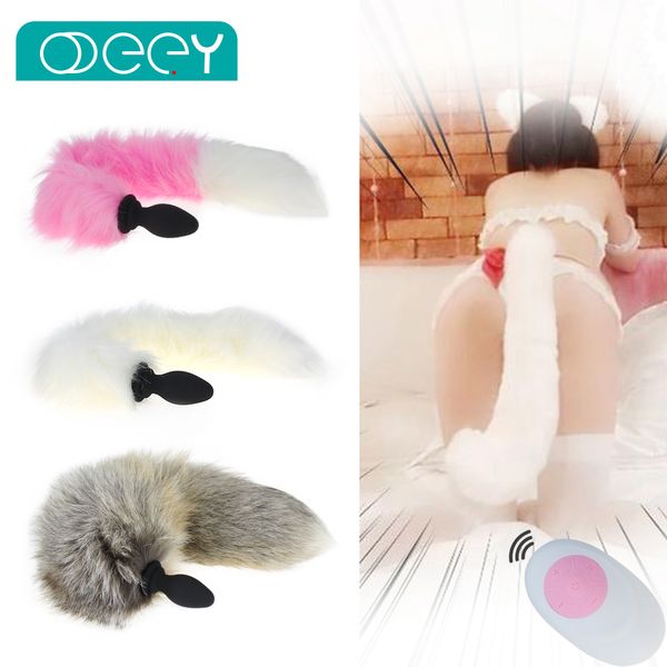 Controle remoto Silicone Anal Plug com Raio Fox Tail Games Pleasure Butt Flerte Sexy Toys for Women Sexy Cosplay