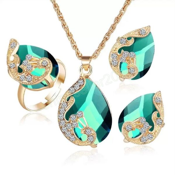 

real gold plated austrian crystal droplets pendant necklaces earring jewelry set fashion women gift earrings & necklace, Silver