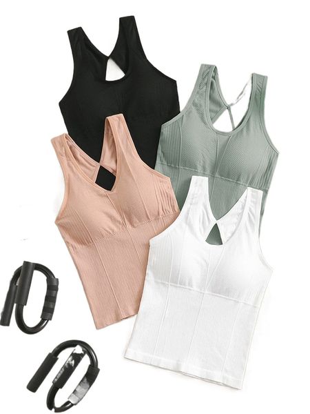 

4pcs seamless solid sports tank j4e1#, Gray