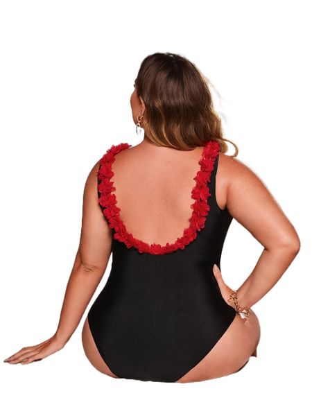 

plus applique detail one piece swimsuit without belt 20ci#, White;black