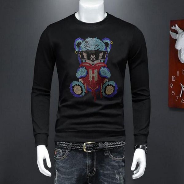 

brand new men sweatshirts mens rhinestone popular casual cotton s-4xl, Black