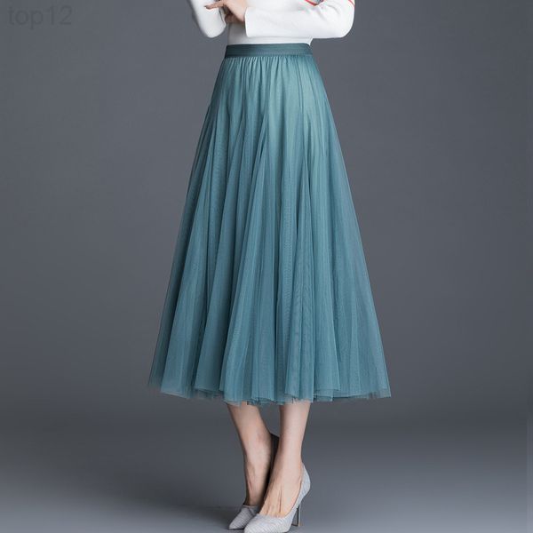

designergauze skirt, gauze halflength 2022 spring and autumn new vertical sense a-word fairy long big swing square dance pleated skirt luxur, White