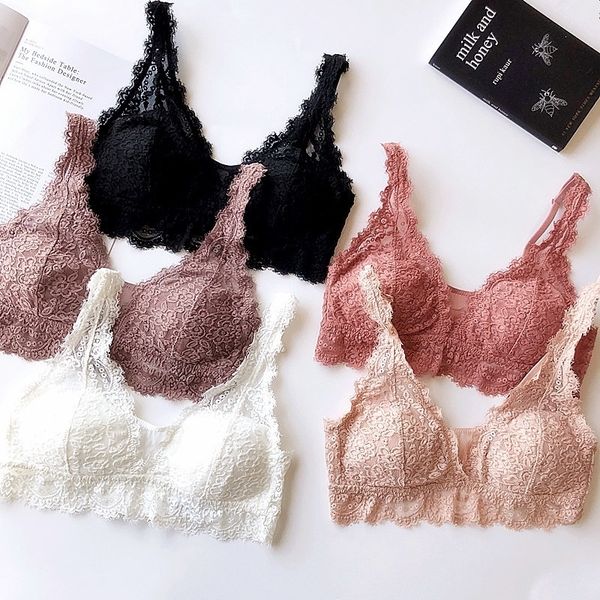 

lace lingerie set women bra & brief sets wireless transparent underwear bra set cotton pad bras panty underwear suits y200115, Red;black