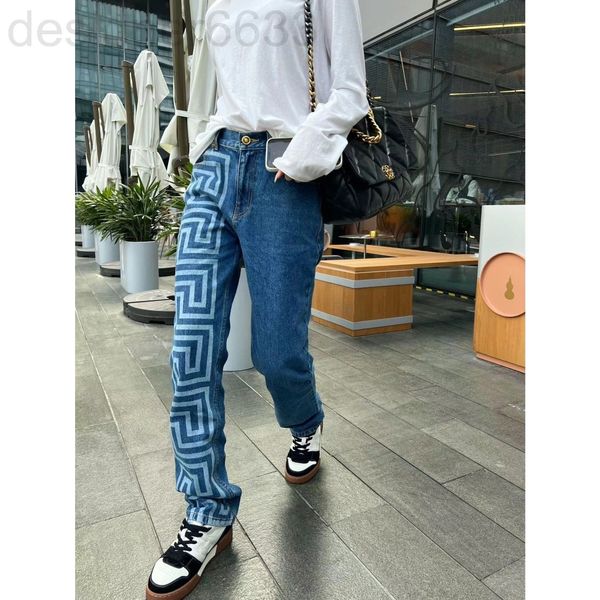 

women's jeans designer spring and summer trousers blue urban casual cotton hand worn straight pants ordinary loose dark high waist eqrx